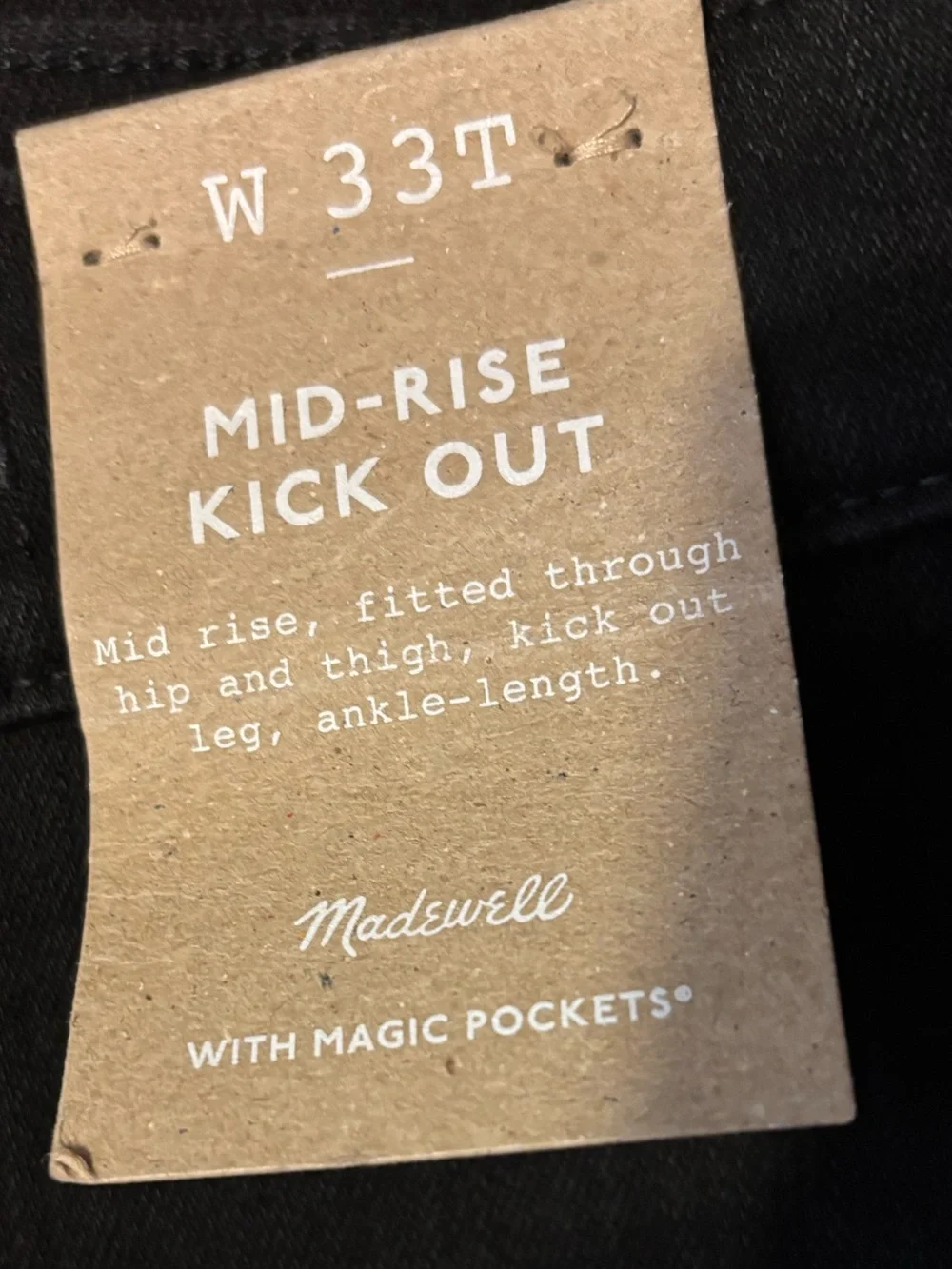 Madewell Jeans Tall Kick Out Crop Black Rinse Wash Mid Rise Women’s Size 33T